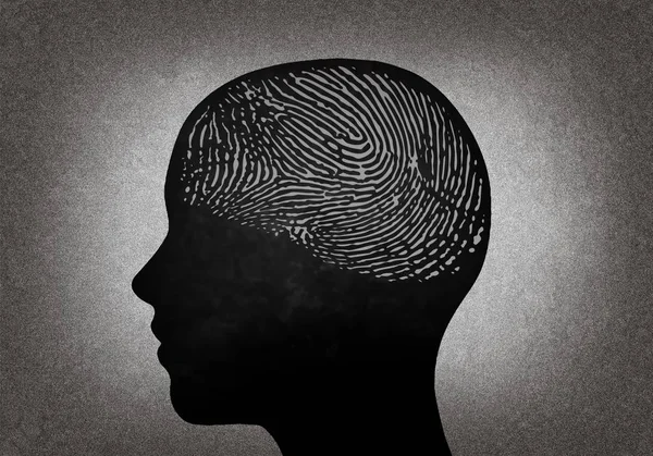 Cabeza Humana Con Huella Digital Cerebro —  Fotos de Stock