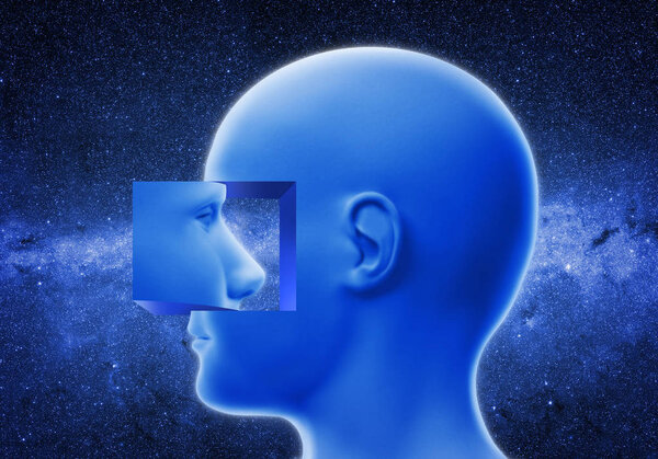 illustration.  Human head looking inward