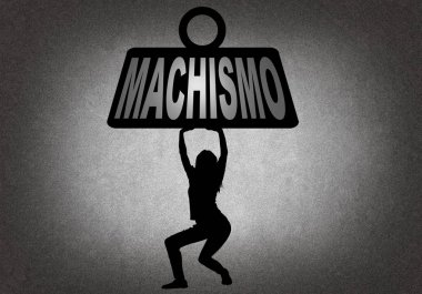 Woman bearing the weight of machismo clipart