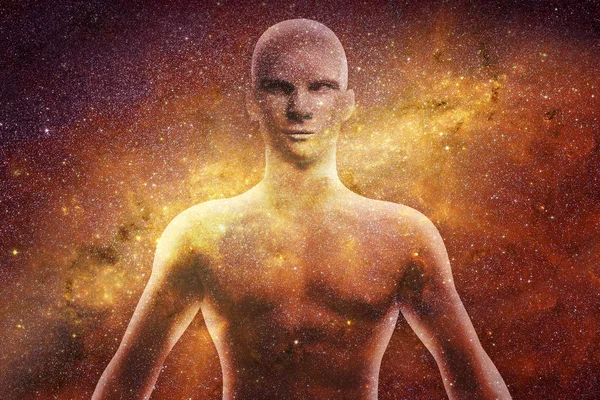 Male human body with cosmic energy