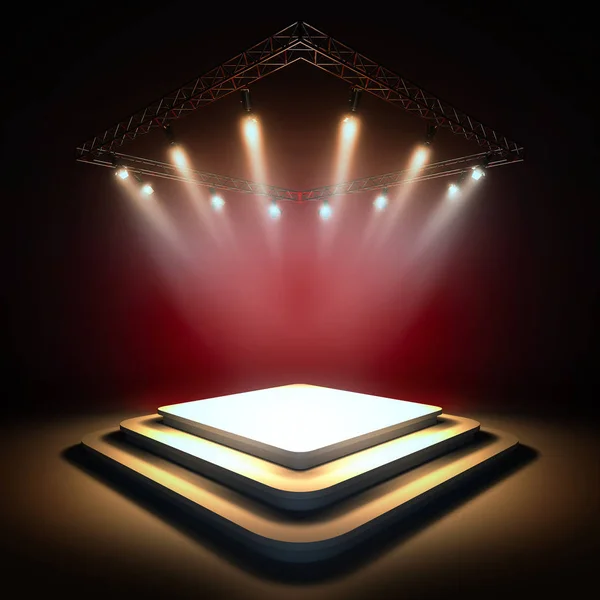 Leere Bühne mit Scheinwerfern beleuchtet. lizenzfreie Stockbilder