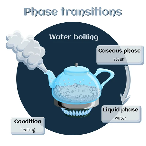 Cambios de estado. Evaporación - agua hirviendo . — Archivo Imágenes Vectoriales