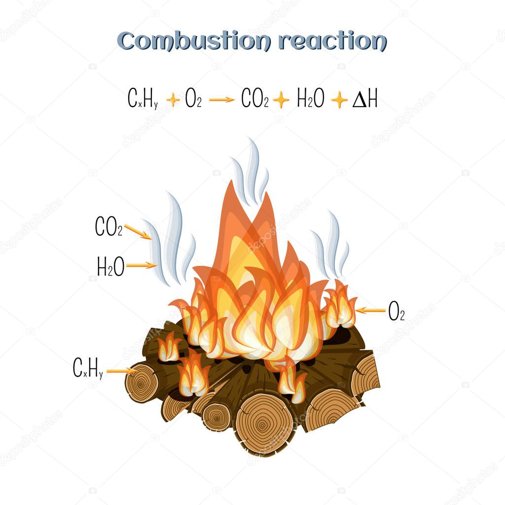 Combustion reaction - wood burning at fire camp.