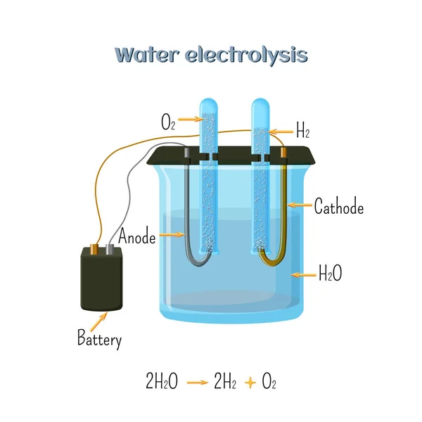 Schéma elektrolýzy vody. — Stockový vektor