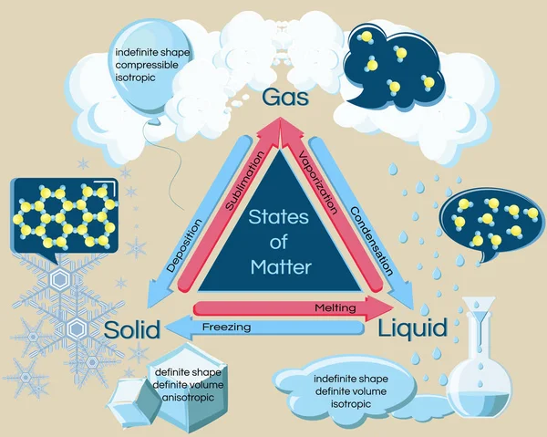 États fondamentaux de la matière et transitions de phase . — Image vectorielle