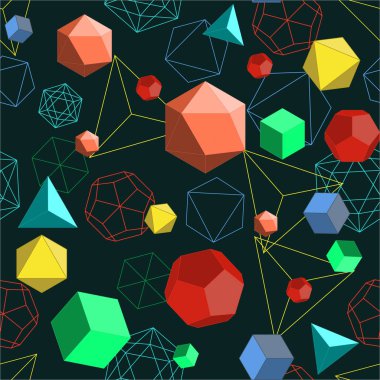 Platonic solids shapes and lines abstract 3d geometrical seamless pattern. clipart