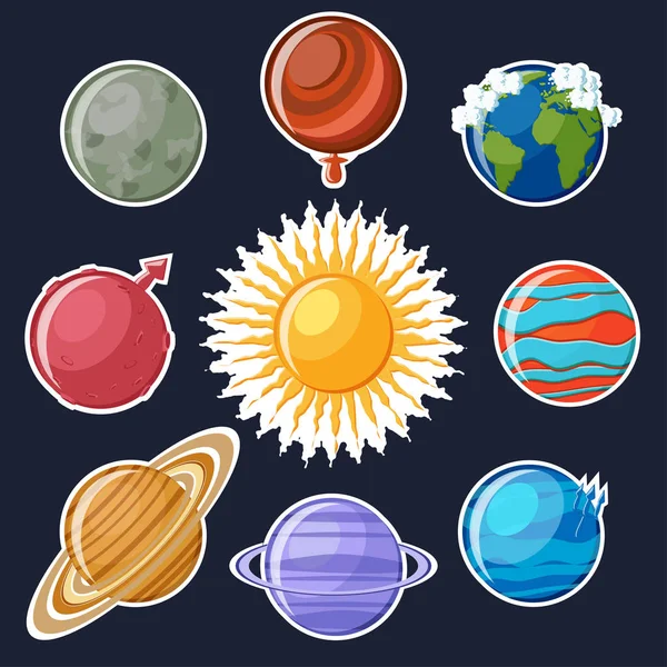 Solar system or planets sticker set. — Stock Vector