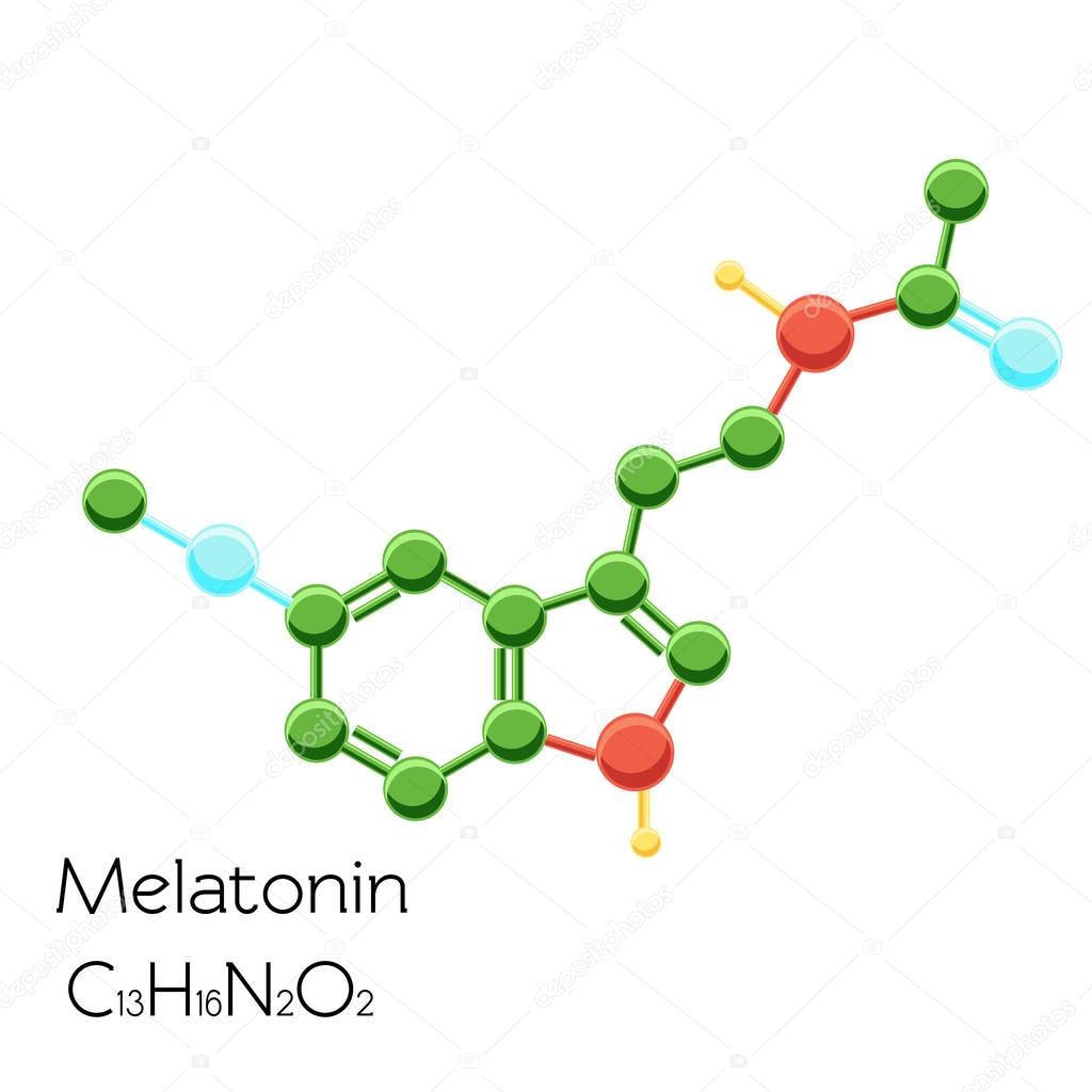 Melatonin hormone structural chemical formula isolated on white background.