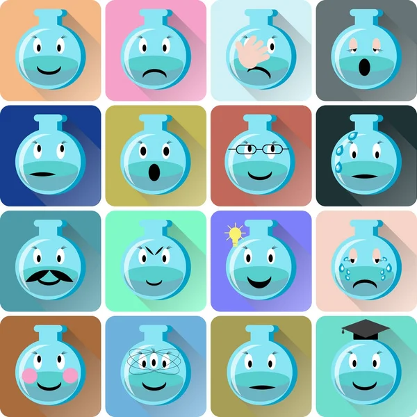 Flask emoticon set icone . — Vettoriale Stock