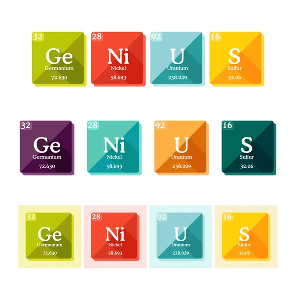 Ordet geni bildas av delar av periodiska systemet. — Stock vektor