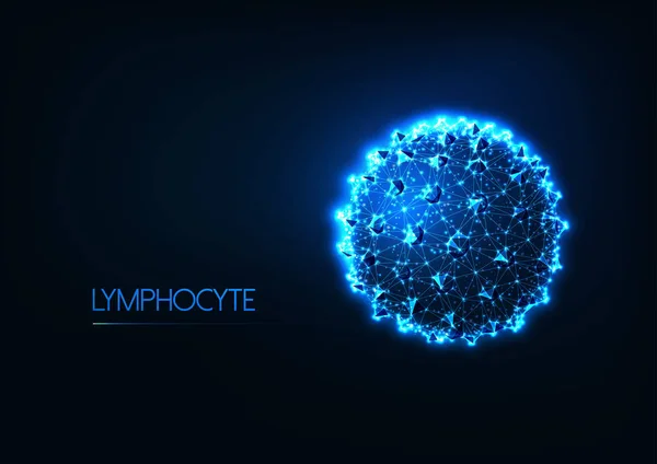 Immunologia futuristica concetto con bagliore basso poli linfocita umano globuli bianchi o cellule tumorali — Vettoriale Stock