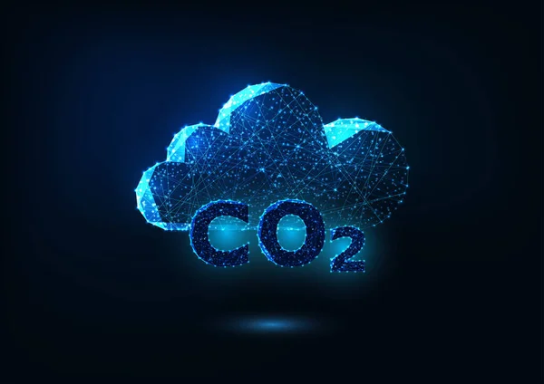 Conceito de emissão de gases de escape futurista com fórmula de dióxido de carbono brilhante e nuvem abstrata —  Vetores de Stock