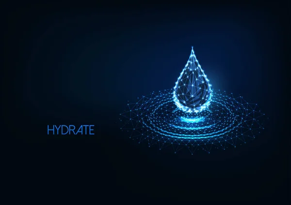 Futuriste brillant faible goutte d'eau polygonale avec éclaboussures isolées sur fond bleu foncé — Image vectorielle