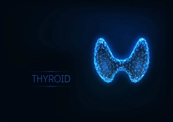 Futuristic glowing low polygonal human thyroid gland isolated on dark blue background. — Stock Vector