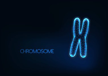 Futuristic glowing low polygonal chromosome isolated on dark blue background. clipart