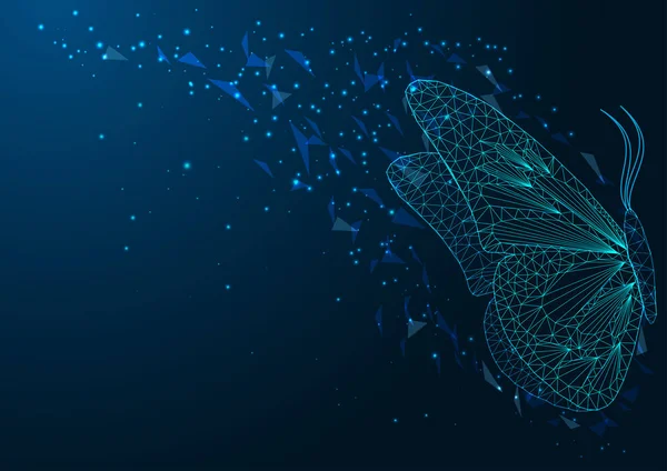 Futuristic web banner with beautiful glowing low polygonal sitting butterfly — 스톡 벡터