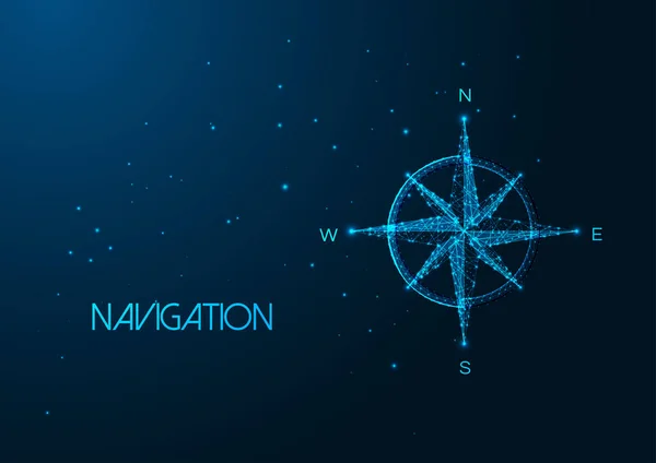 Futuristic navigation concept with glowing low polygonal compass rose — 스톡 벡터