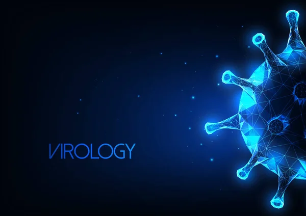 Футуристична вірусологія, імунологія абстрактний веб-банер зі світяться низькими полігональними вірусними клітинами — стоковий вектор