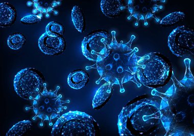 Parlayan düşük çokgen virüs hücreleri ve kırmızı kan hücreleriyle gelecekteki viral enfeksiyon kavramı