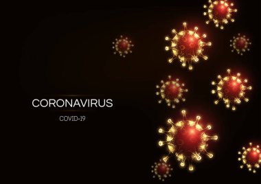 Gelecekçi Coronavirus 2019-ncov, Covid-19 web pankartı koyu kırmızı üzerine şablon