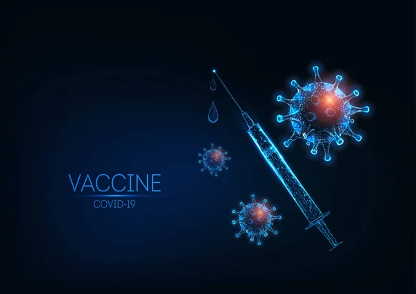 深蓝色背景下的未来学Coronavirus Covid-19疫苗概念. — 图库矢量图片