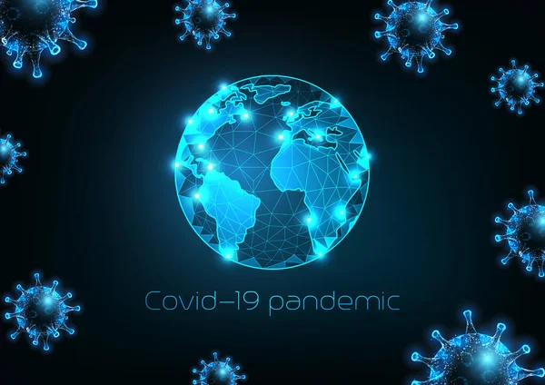 Futurista Coronavirus Covid-19 conceito pandêmico em torno da bandeira da web globo terrestre — Vetor de Stock