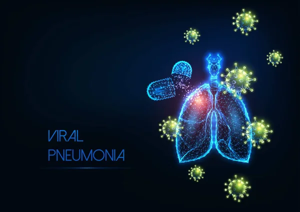 Futuristic Covid Coronavirus Viral Pneumonia Conceito Tratamento Médico Com Brilhante —  Vetores de Stock