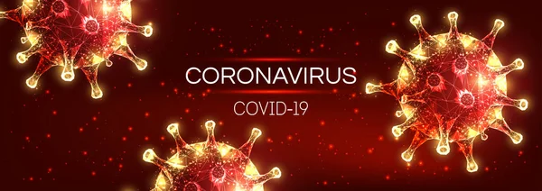 Futuristico Coronavirus 2019-nCoV, modello di banner web Covid-19 su sfondo rosso . — Vettoriale Stock