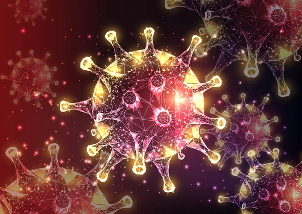 Kırmızı arkaplanda gelecekçi Coronavirus 2019-ncov, Covid-19 web pankartı şablonu.