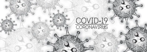 Coronavirus moderno 2019-nCoV, modelo de banner da web Covid-19 em preto no fundo branco . — Vetor de Stock