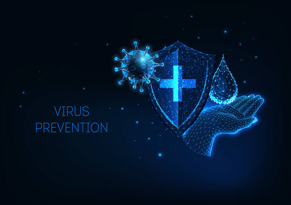 Futuristic with glowing low polygonal coronavirus covid-19 infectious disease protection
