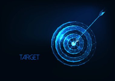 Futuristic success, goal concept with glowing low polygonal target and arrow clipart