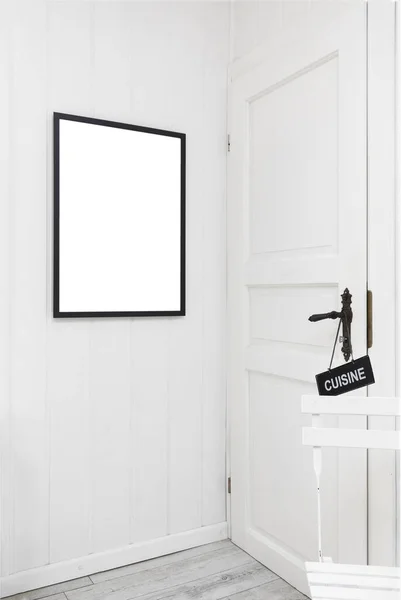 Fotolijst Mockup Witte Woonkamer Met Deur Stockfoto