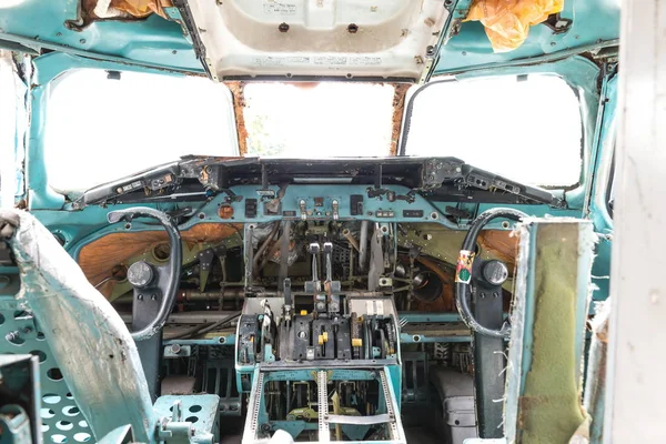 Inside airplane wreckage cockpit