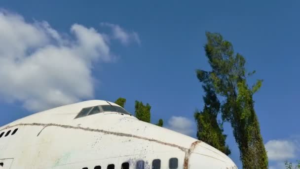 Zaman atlamalı beyaz hava uçak enkazı önü — Stok video