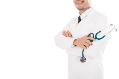 Beyaz arka plan üzerinde Asya erkek tıp doktoru