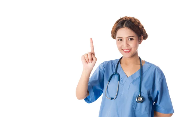 Kvinnliga Asiatiska sjuksköterska på vit bakgrund — Stockfoto