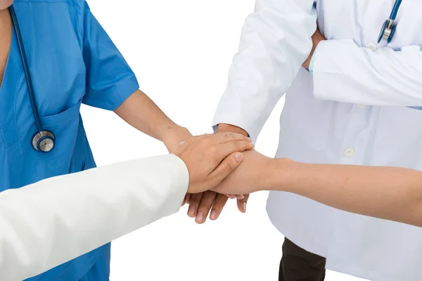 Ásia masculino e feminino médico e enfermeira segurando mão no branco bac — Fotografia de Stock