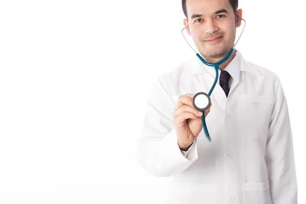 Asian male medical doctor on white background Royalty Free Stock Images