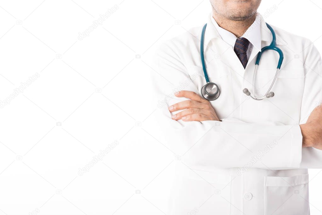 Asian male medical doctor on white background