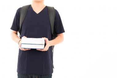 Genç emin çekici Asya mavi gömlekli adam gözlük stu ile