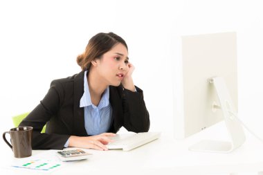 Çekici genç Asyalı kadın iş kadın takım elbise blu karıştırmayın