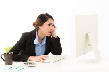 Çekici genç Asyalı kadın iş kadın takım elbise blu karıştırmayın