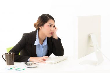 Çekici genç Asyalı kadın iş kadın takım elbise blu karıştırmayın