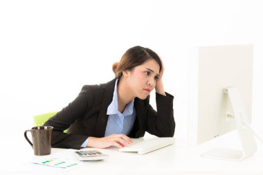 Çekici genç Asyalı kadın iş kadın takım elbise blu karıştırmayın