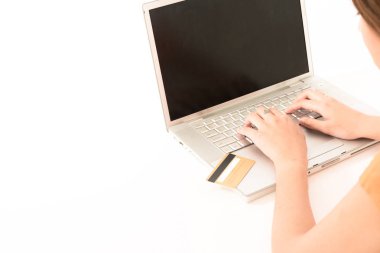 Kredi araba tutan güzel genç teen Asya turuncu gömlek kadın