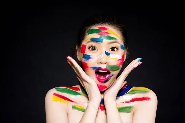 Body art abstract make up with surprise face.