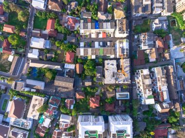 Bangkok şehir yerleşim bölgesi areial Üstten Görünüm. 