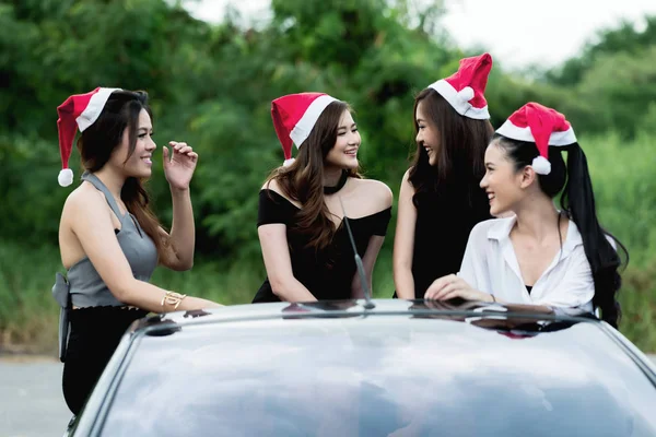 Christmas Playboy Party Concept Group Young Beautiful Asian Women Wearing — Stock Photo, Image