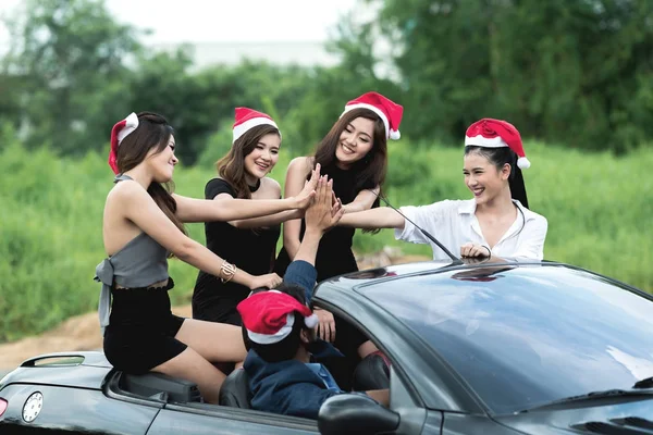 Christmas Playboy Party Concept Young White Male Convertible Sport Car — Stock Photo, Image
